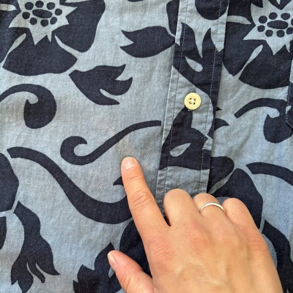 Sonoma Mens L Hawaiian Button Down Shirt Blue Aloha Tropical Camp Beach Flowers - Picture 4 of 14